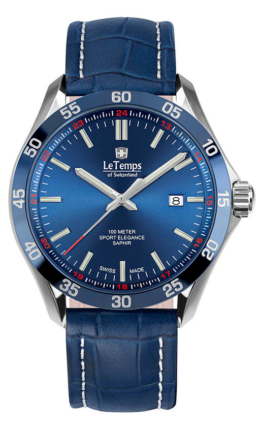 Sport Elegance Gent 43 Herrenuhr mit dunkelblauem Lederarmband