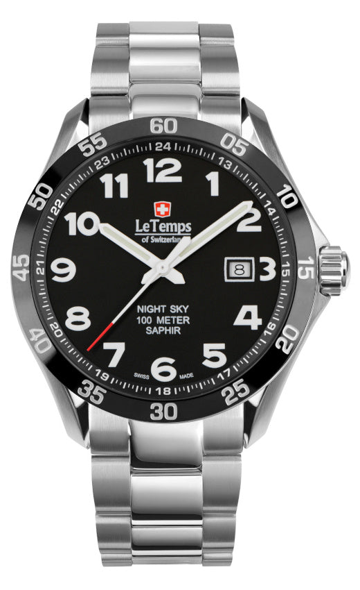 Sport Elegance Gent 43 Herrenuhr mit schwarzem Edelstahlarmband