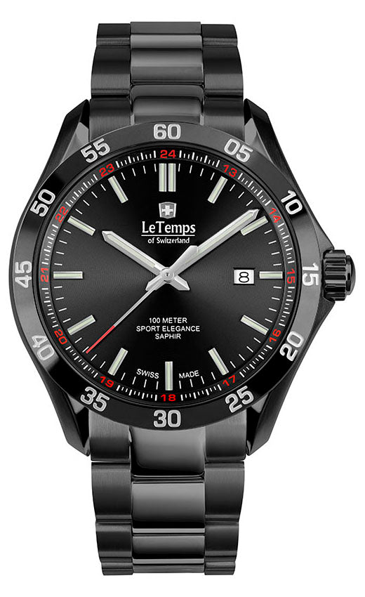 Sport Elegance Gent 43 Herrenuhr mit schwarzem Edelstahlarmband