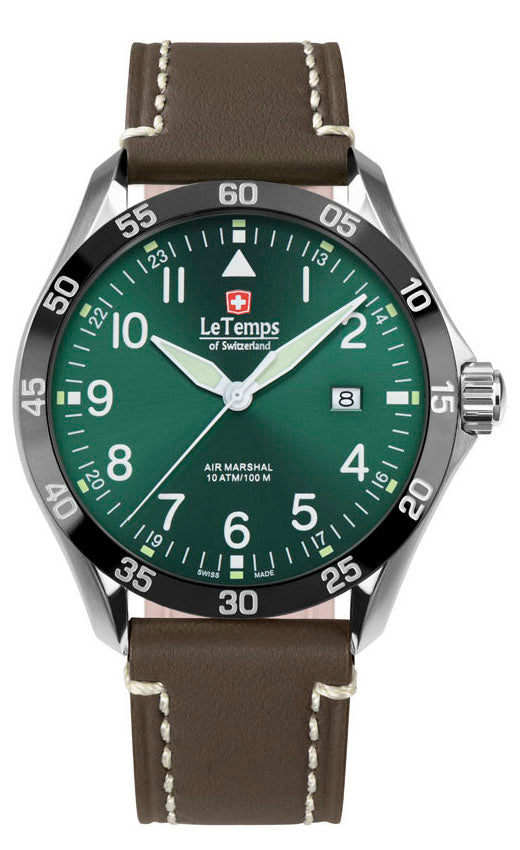 Air Marshal 43 Unisex Uhr mit schwarzem Lederarmband – Saphirglas