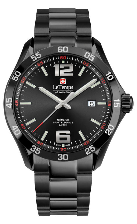 Sport Elegance Gent 43 Herrenuhr mit schwarzem Edelstahlarmband