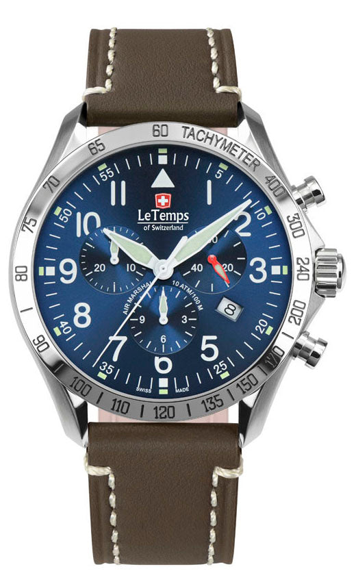 Air Marshal 43 Chronograph Unisex Uhr mit weißem Lederarmband