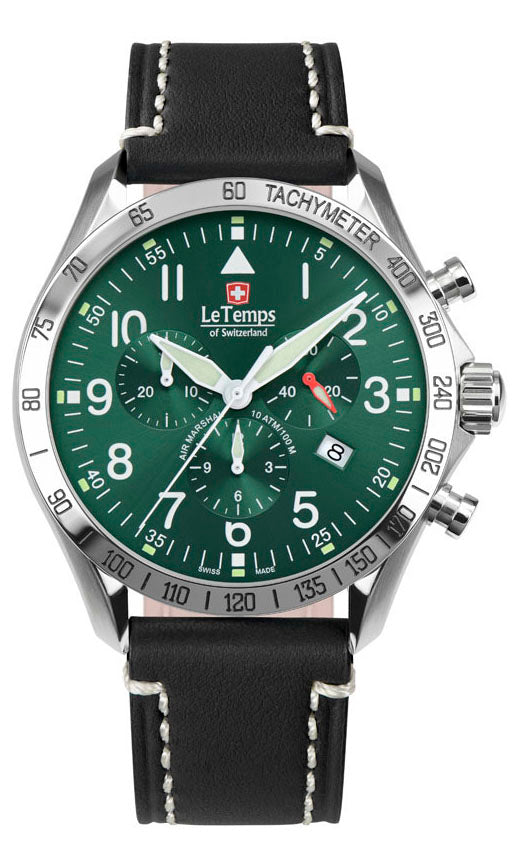 Air Marshal 43 Chronograph Unisex Uhr mit schwarzem Lederarmband