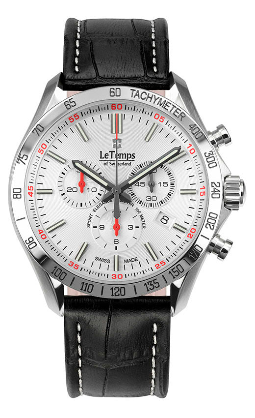 Sport Elegance Gent 43 Chronograph Herrenuhr mit schwarzem Lederarmband
