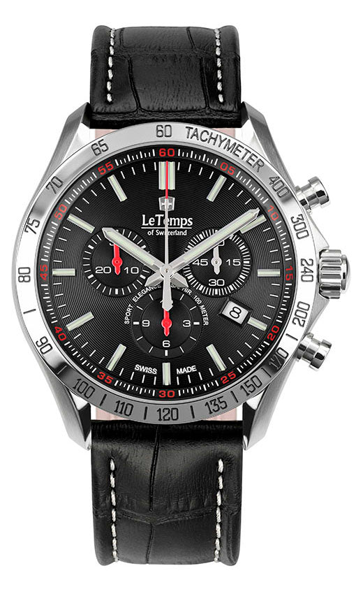 Sport Elegance Gent 43 Chronograph Herrenuhr mit schwarzem Lederarmband