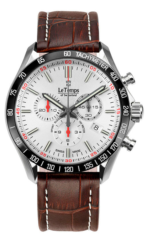 Sport Elegance Gent 43 Chronograph Herrenuhr mit weißem Lederarmband