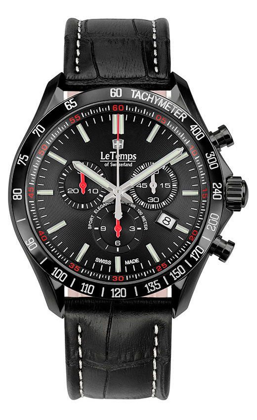 Sport Elegance Gent 43 Chronograph Herrenuhr mit schwarzem Lederarmband