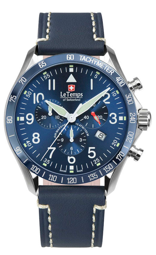 Air Marshal 43 Chronograph Unisex Uhr mit dunkelblauem Lederarmband
