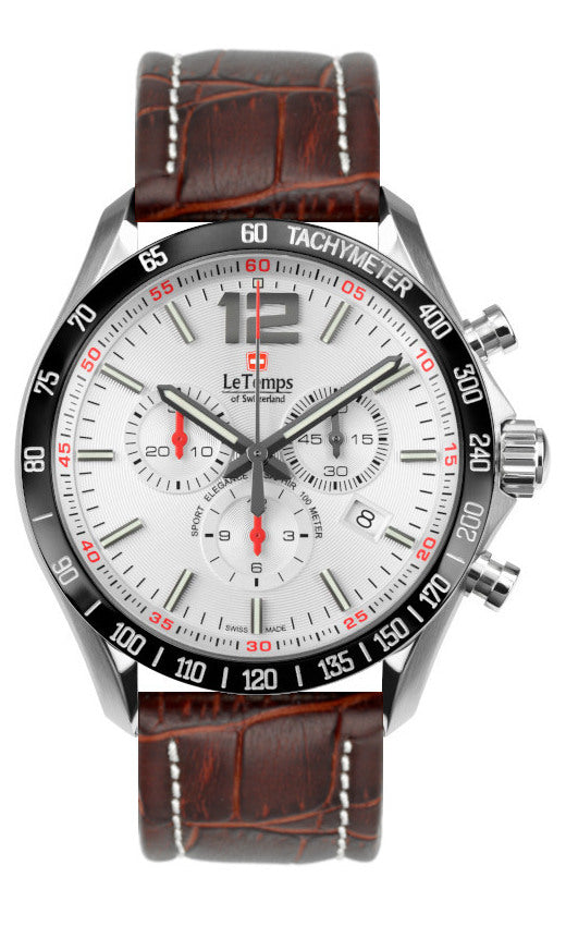Sport Elegance Gent 43 Chronograph Herrenuhr mit weißem Lederarmband