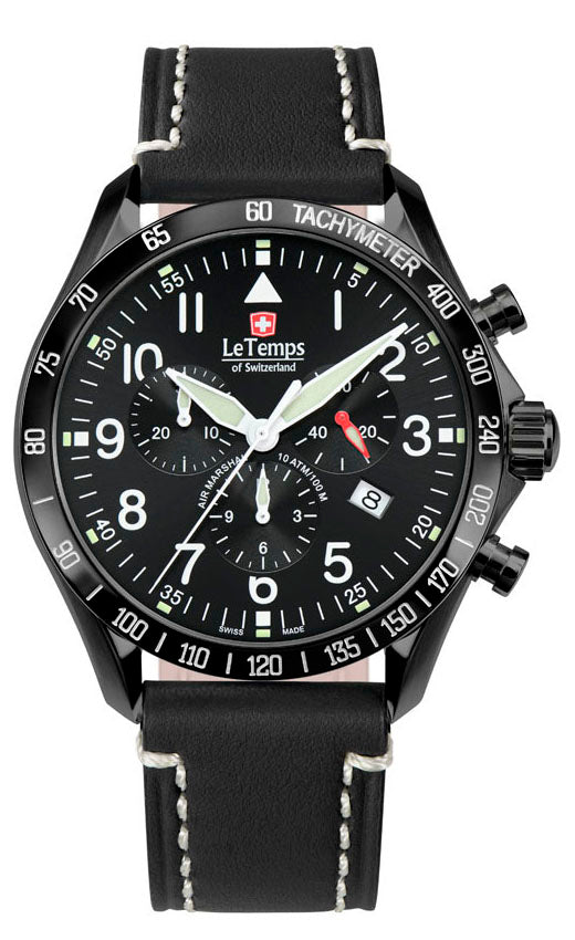 Air Marshal 43 Chronograph Unisex Uhr mit schwarzem Lederarmband