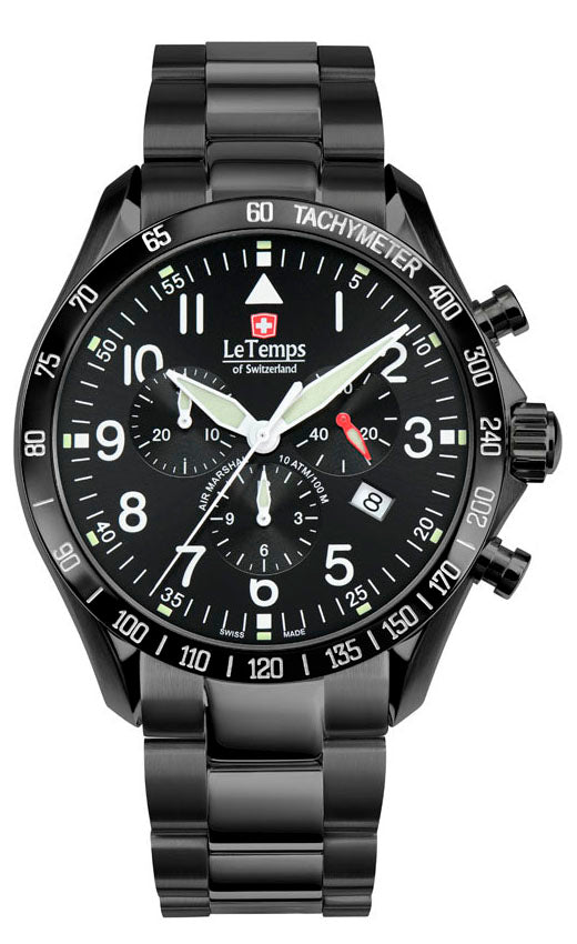 Air Marshal 43 Chronograph Unisex Uhr mit schwarzem Edelstahlarmband
