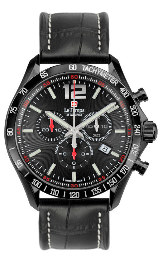 Sport Elegance Gent 43 Chronograph Herrenuhr mit schwarzem Lederarmband
