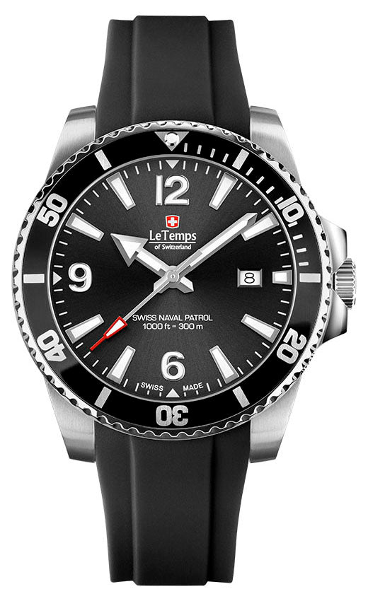 Swiss Naval Patrol Diver Unisex Uhr mit schwarzem Silikonarmband