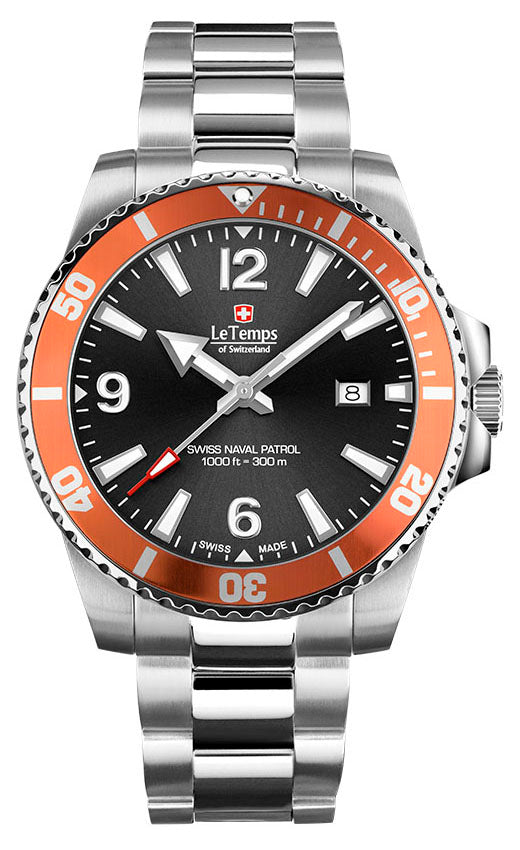 Swiss Naval Patrol Diver Unisex Uhr mit silbernem Edelstahlarmband