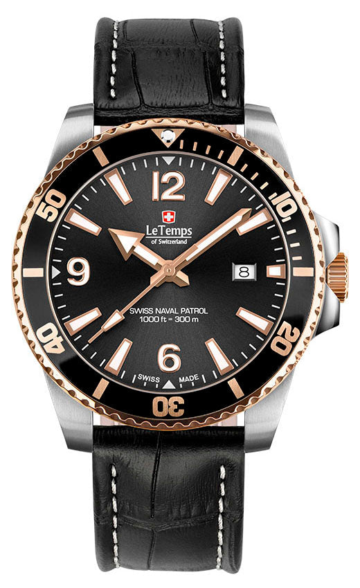 Swiss Naval Patrol Diver Unisex Uhr mit silbernem Lederarmband