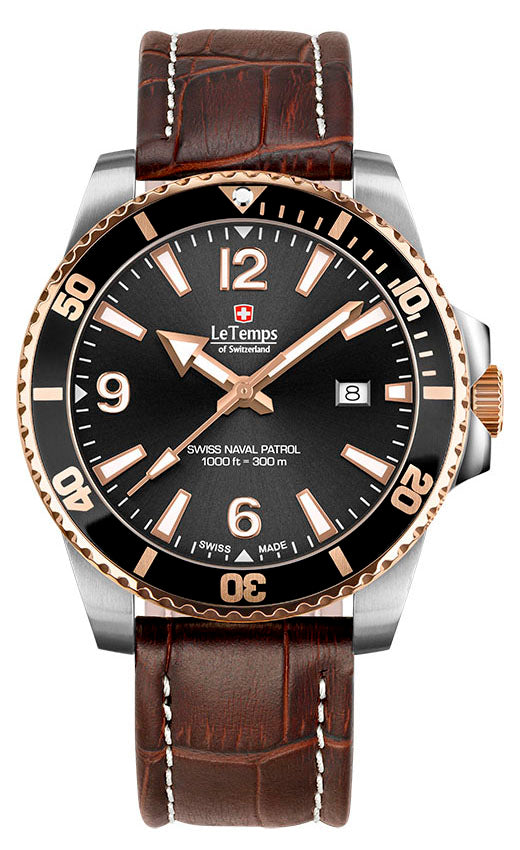 Swiss Naval Patrol Diver Unisex Uhr mit weißem Lederarmband – Saphirglas
