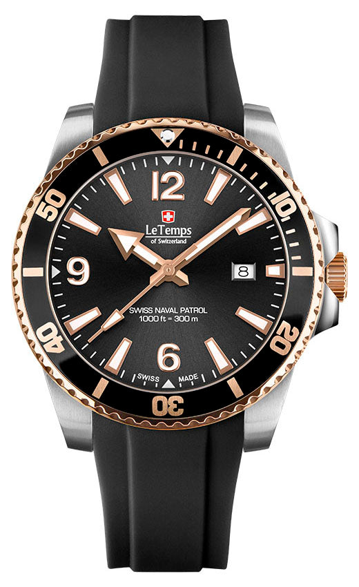 Swiss Naval Patrol Diver Unisex Uhr mit schwarzem Silikonarmband