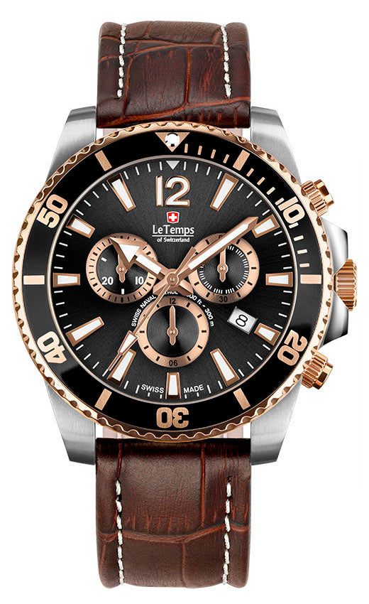 Swiss Naval Patrol Chronograph Diver Unisex Uhr mit weißem Lederarmband