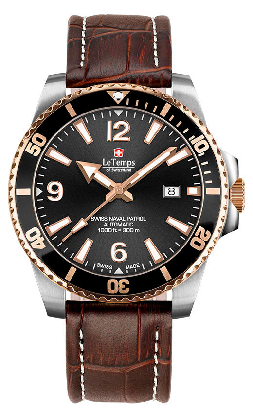 Swiss Naval Patrol Automatik Diver Unisex Uhr mit silbernem Lederarmband