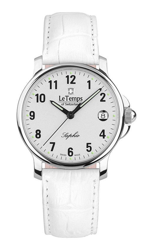 Zafira Unisex Unisex Uhr mit weißem Lederarmband – Saphirglas