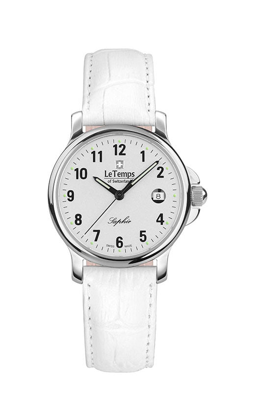 Zafira Lady Damenuhr mit weißem Lederarmband – Saphirglas