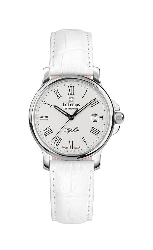 Zafira Lady Damenuhr mit weißem Lederarmband – Saphirglas