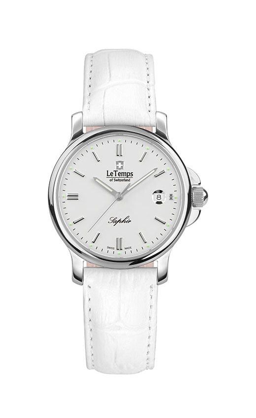 Zafira Lady Damenuhr mit weißem Lederarmband – Saphirglas