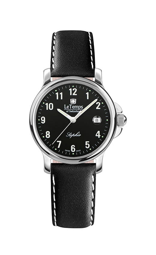 Zafira Lady Damenuhr mit schwarzem Lederarmband – Saphirglas