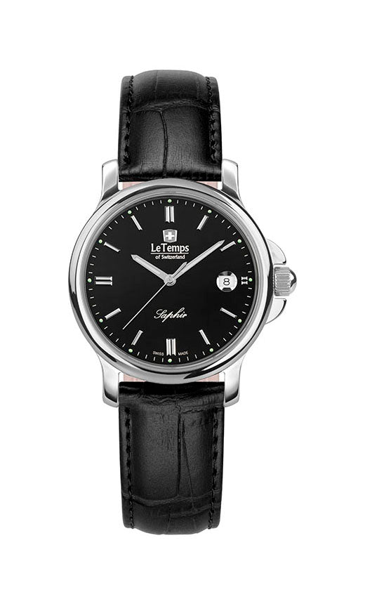 Zafira Lady Damenuhr mit schwarzem Lederarmband – Saphirglas