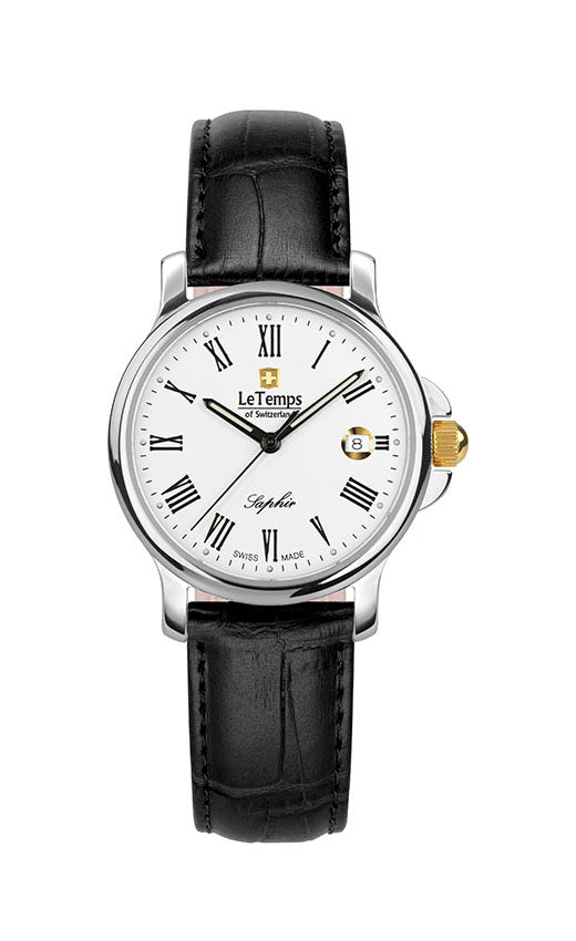 Zafira Lady Damenuhr mit schwarzem Lederarmband – Saphirglas