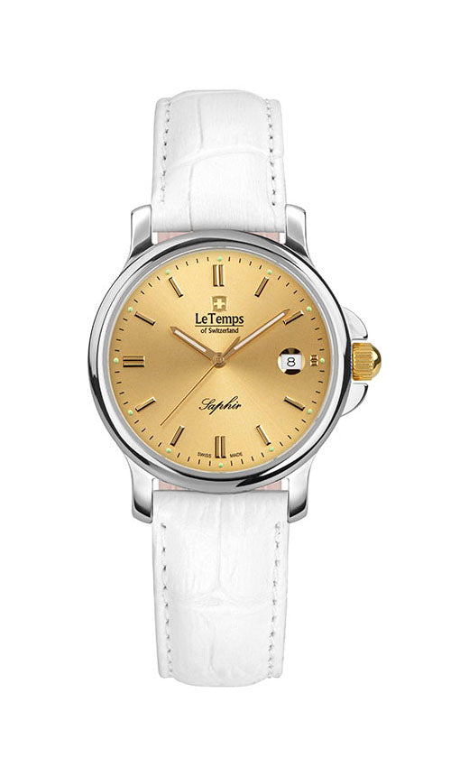 Zafira Lady Damenuhr mit weißem Lederarmband – Saphirglas
