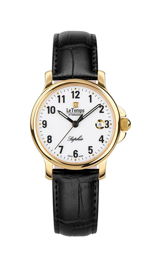 Zafira Lady Damenuhr mit schwarzem Lederarmband – Saphirglas