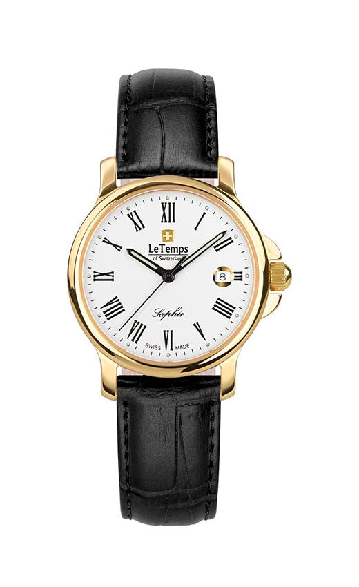 Zafira Lady Damenuhr mit schwarzem Lederarmband – Saphirglas