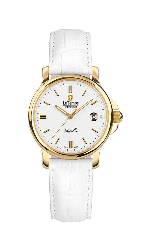 Zafira Lady Damenuhr mit weißem Lederarmband – Saphirglas