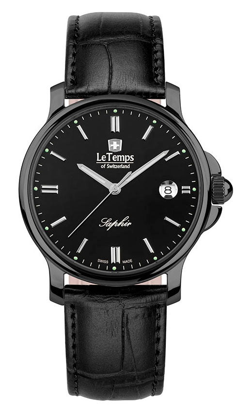 Zafira Gent Herrenuhr mit schwarzem Lederarmband – Saphirglas