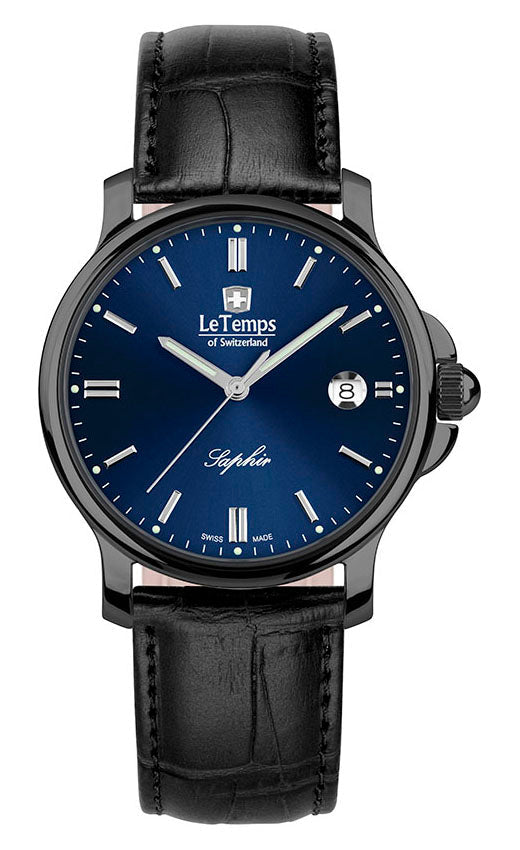 Zafira Gent Herrenuhr mit schwarzem Lederarmband – Saphirglas