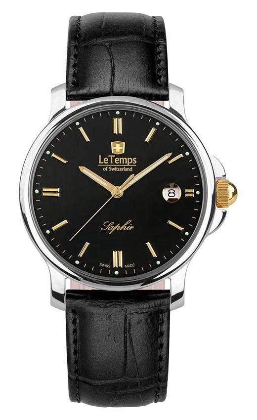 Zafira Gent Herrenuhr mit schwarzem Lederarmband – Saphirglas