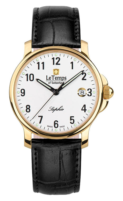 Zafira Gent Herrenuhr mit vergoldetem Lederarmband – Saphirglas