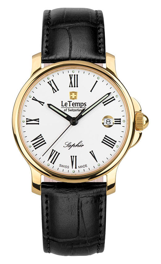 Zafira Gent Herrenuhr mit schwarzem Lederarmband – Saphirglas