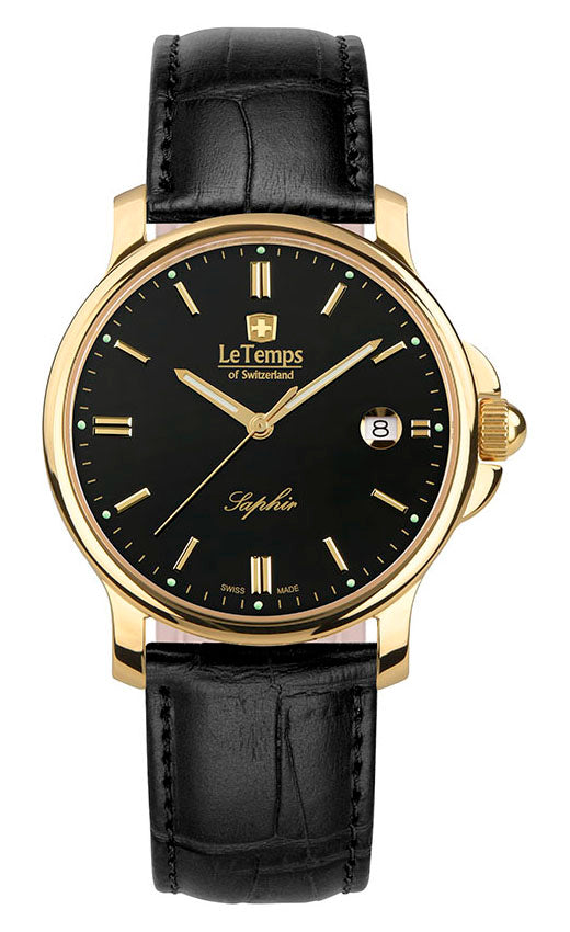 Zafira Gent Herrenuhr mit schwarzem Lederarmband – Saphirglas