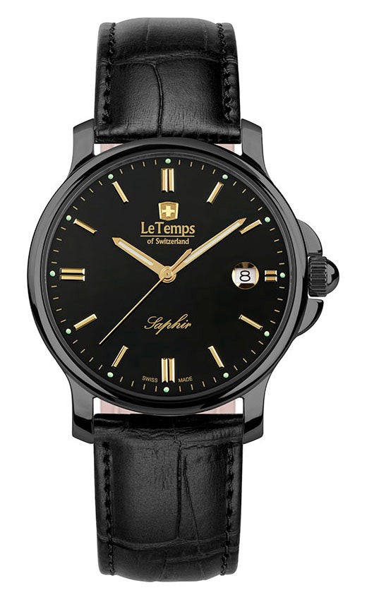 Zafira Gent Herrenuhr mit schwarzem Lederarmband – Saphirglas
