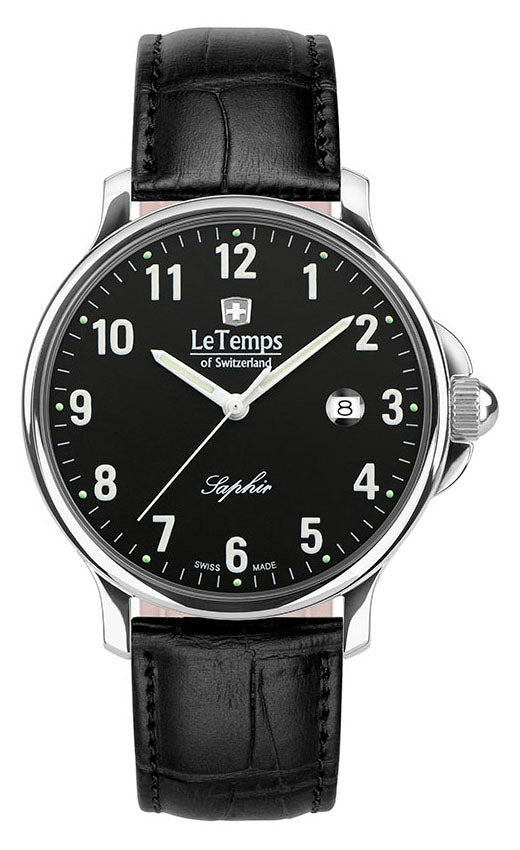 Zafira Gent 41 Herrenuhr mit schwarzem Lederarmband – Saphirglas