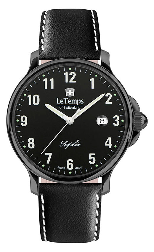Zafira Gent 41 Herrenuhr mit schwarzem Lederarmband – Saphirglas