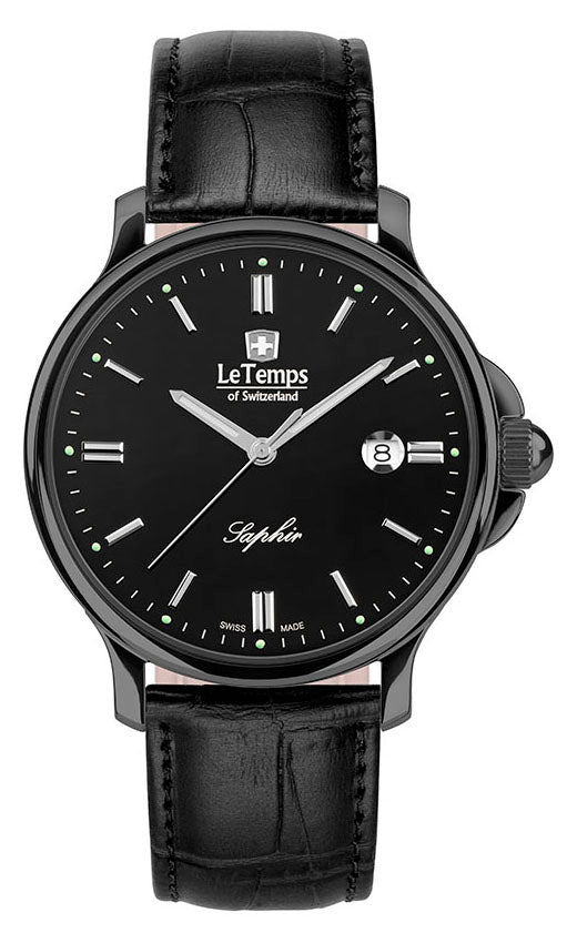 Zafira Gent 41 Herrenuhr mit schwarzem Lederarmband – Saphirglas