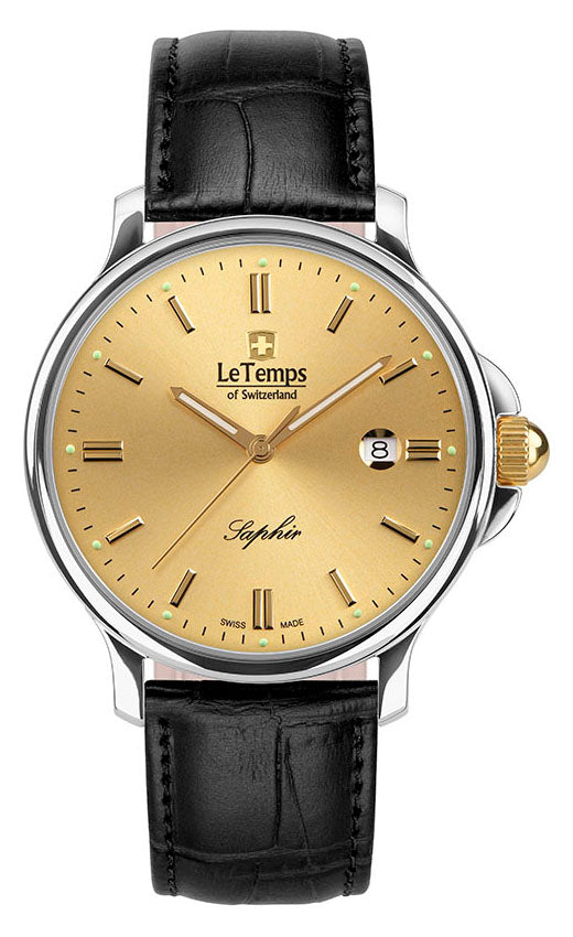 Zafira Gent 41 Herrenuhr mit schwarzem Lederarmband – Saphirglas