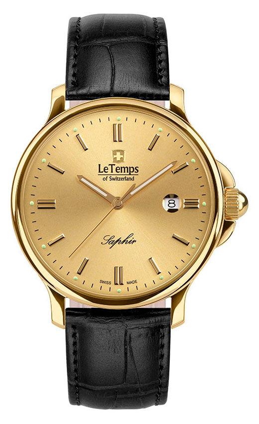 Zafira Gent 41 Herrenuhr mit schwarzem Lederarmband – Saphirglas