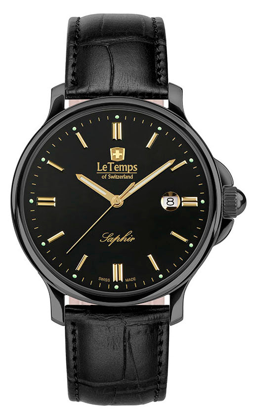 Zafira Gent 41 Herrenuhr mit schwarzem Lederarmband – Saphirglas