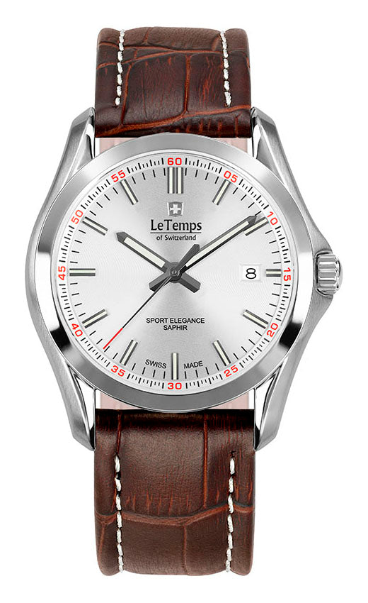 Sport Elegance Gent Herrenuhr mit weißem Lederarmband – Saphirglas