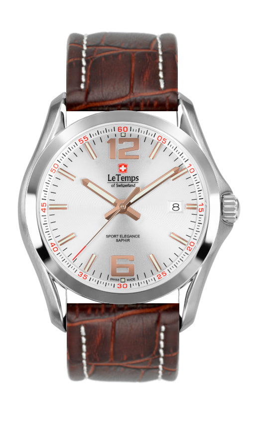 Sport Elegance Gent Herrenuhr mit weißem Lederarmband – Saphirglas