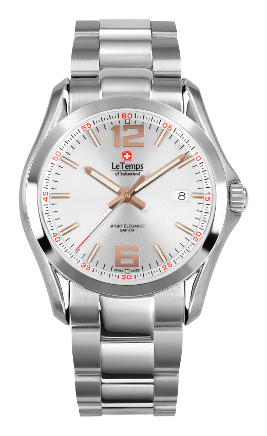 Sport Elegance Gent Herrenuhr mit silbernem Edelstahlarmband – Saphirglas